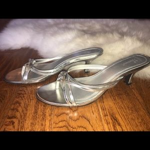 Silver kitten heel sandals